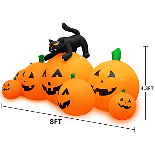 joybest Halloween Inflatable Decoration 8 FT Long Inflatable 7 Pumpkins Patch Lanterns with Black Cat with Build-in LEDs Blow Up Inflatables for Thanksgiving Party Outdoor Garden Lawn Yard Deco