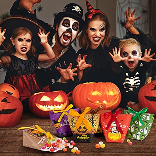 NILUTO 30 Pcs Hallween Candy Bags Treat Bags Paper with Ribbon Bags Trick or Treat Sweet Goodie Bags Halloween Treats Bags 6 Styles Halloween Goodies Bags