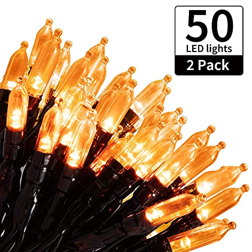 2 Pack Orange String Lights 17.8 Feet 50 LED Battery Operated Waterproof Mini Fairy Lights Show with 8 Modes for Outdoor Indoor Patio Xmas Tree Birthday Party Holiday Halloween Christmas Decorations