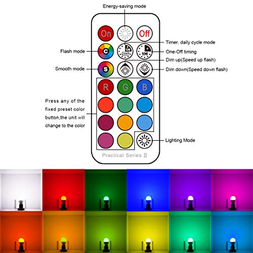 iLC RGB LED Light Bulb, Color Changing 40W Equivalent,5700K Daylight White, 450LM Dimmable 5W E26 Screw Base RGBW, Mood Light Bulb - 12 Color Choices - Timing Infrared Remote Control Included (4 Pack)