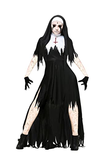 Women's Dreadful Nun Costume Black,White