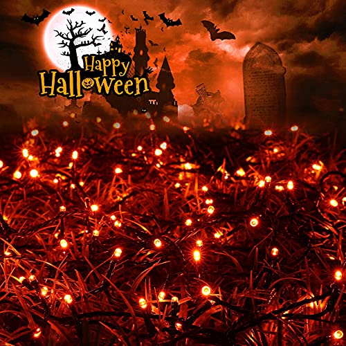 Lomotech Solar Halloween Lights, 2 Pack 72Ft 200 LED Orange Solar Lights with 8 Modes Waterproof Halloween Lights Outdoor for Garden, Patio, Fence, Balcony