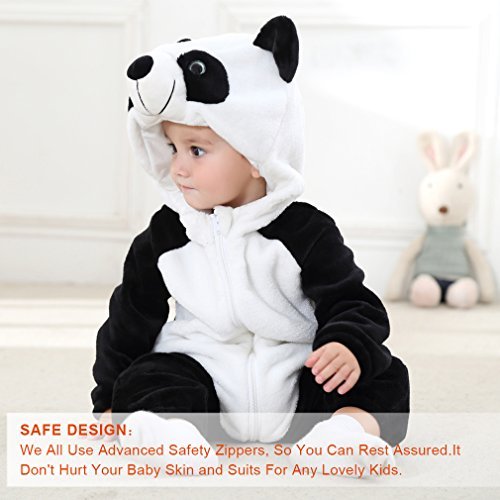 MICHLEY Unisex Baby Boy Girl Hooded Romper Winter Animal Cosplay Jumpsuit Outfits, Panda, 6-12months, Size 80