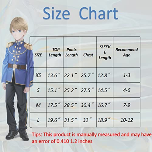 FREE BEAUTY Blue Boys Prince Charming Costume-Kids Halloween Christmas Party Cosplay Prince Costumes with Belt (L)