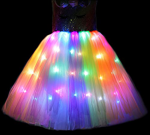 Soyoekbt Girls Unicorn Costume LED Light Up Unicorn Princess Tutu Dress for Birthday Party Halloween with Headband Wing
