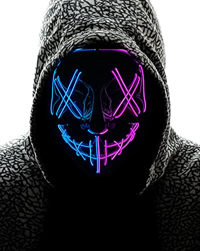 longpo Halloween Purge Mask for Adults Led Light Up Scary Mask Cosplay Costume for Halloween Party