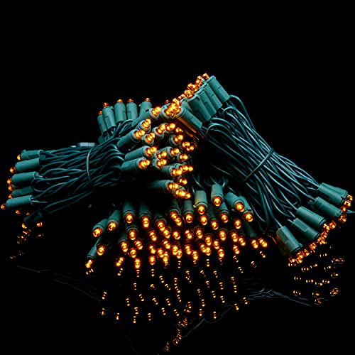 YULETIME Orange Wide Angle LED Christmas Lights with Green Wire, 66 Ft 200 Count UL Certified Commercial Grade 5mm Halloween String Light Set (Orange)