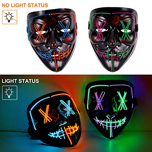 ThinkMax 2 Pack Halloween Purge Masks Led Light Up Masks and Gloves Set for Halloween, Festival Cosplay (Multicolor)