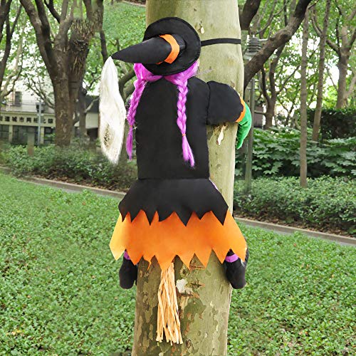 JOYIN 40" Crashing Witch Into Tree Halloween Decoration, Purple Hair Witch Halloween Outdoor Indoor Tree Trunks or Pillars Decor