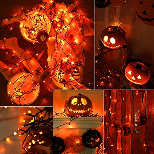 Lomotech Solar Halloween Lights, 2 Pack 72Ft 200 LED Orange Solar Lights with 8 Modes Waterproof Halloween Lights Outdoor for Garden, Patio, Fence, Balcony