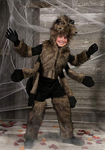 Kids Brown Furry Spider Costume Boys, Scary Eight Legs Arachnid Giant Tarantula Childrens Halloween Medium (8-10)