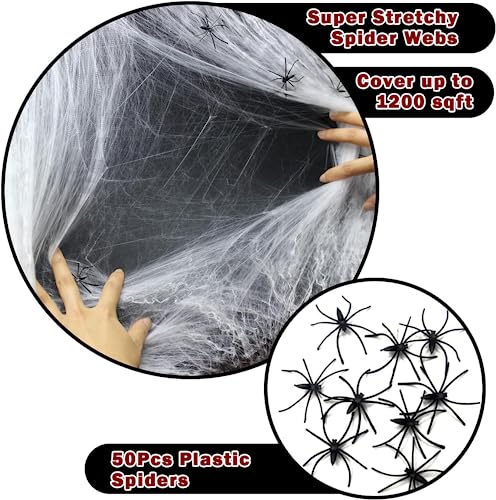 Spooky Spider Web Outdoor Decor with 50 Spiders