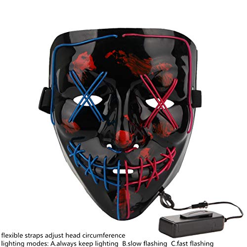 longpo Halloween Purge Mask for Adults Led Light Up Scary Mask Cosplay Costume for Halloween Party