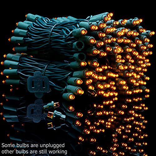 YULETIME Orange Wide Angle LED Christmas Lights with Green Wire, 66 Ft 200 Count UL Certified Commercial Grade 5mm Halloween String Light Set (Orange)