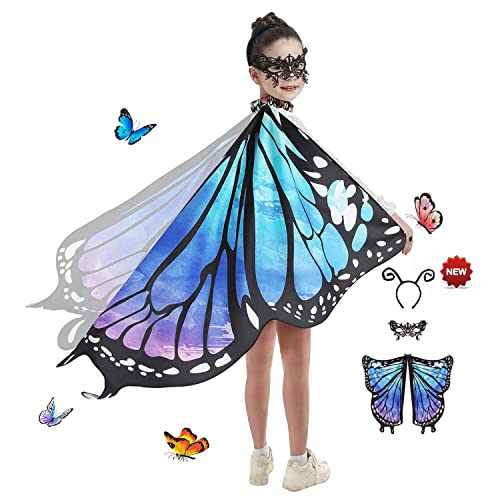 JEPOZRA Butterfly Wings Costume for Girls Kid Fairy Wing Halloween Costumes Dress Up Shawl