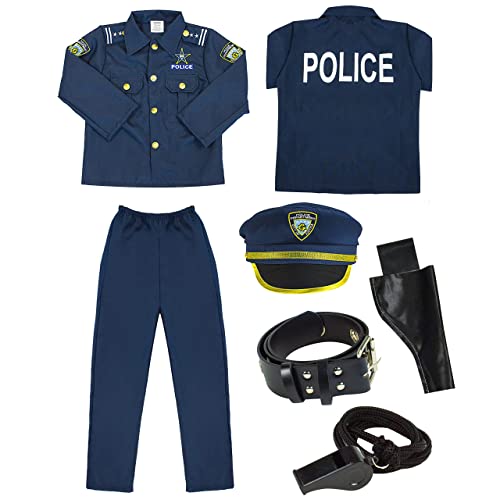 KANGAROO Deluxe Police Costume For Kids I Police Accessories Play Set I 12 Pcs Role Play Cop Costume & Dressup Accessories Include Police Hat, Shirt, Pants, Belt, Holster, and Whistle