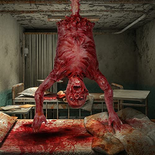 Halford Bloody Half Body, Horrible Limbless Hanging Half Body with Bloody Cut Off Skin for Scary Haunted House Outdoor Decorations Props - Men