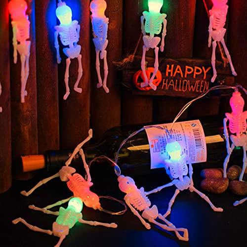 AODINI Halloween Lights, 20 LED Skeleton Skull String Lights, Holiday Lights for Halloween Decor, 2 Modes Steady/Flickering Lights (20 Skeleton Skull -13 feet)