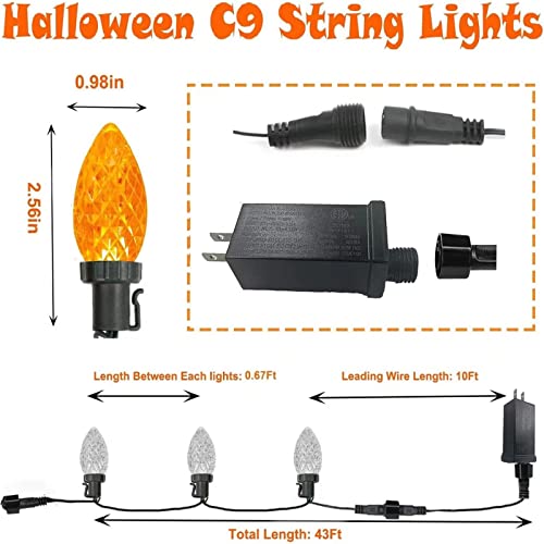 EEW Connectable Orange C9 Christmas Lights Decorations, Waterproof 50 LED String Lights Indoor/Outdoor, Christmas Lights for Trees Thanksgiving Day Fall Décor