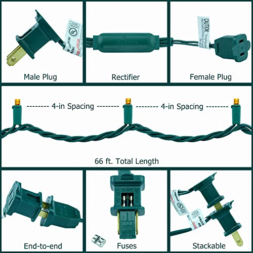 YULETIME Orange Wide Angle LED Christmas Lights with Green Wire, 66 Ft 200 Count UL Certified Commercial Grade 5mm Halloween String Light Set (Orange)