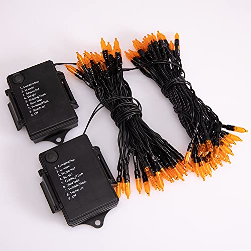 2 Pack Orange String Lights 17.8 Feet 50 LED Battery Operated Waterproof Mini Fairy Lights Show with 8 Modes for Outdoor Indoor Patio Xmas Tree Birthday Party Holiday Halloween Christmas Decorations