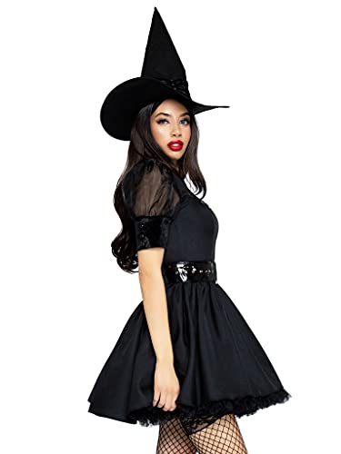 Leg Avenue 3 Piece Bewitching Witch Set with Hat-Sexy Vintage Pin Up Halloween Costume for Women, Black, Large