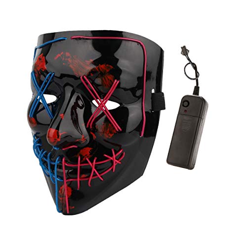 longpo Halloween Purge Mask for Adults Led Light Up Scary Mask Cosplay Costume for Halloween Party