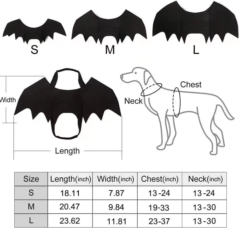 QUV Dog Bat Costume, Halloween Pet Costume Bat Wings Cosplay Large Dog Dress Up Accessories for Party Black
