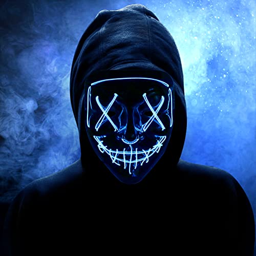 Onsucum Halloween Mask Light Up, Hacker Purge Mask, Scary LED Mask for Cosplay Costumes Festival Carnival Party Gifts Kids Men Women