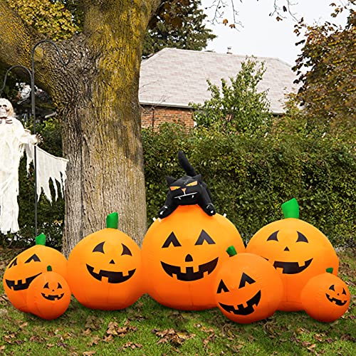 joybest Halloween Inflatable Decoration 8 FT Long Inflatable 7 Pumpkins Patch Lanterns with Black Cat with Build-in LEDs Blow Up Inflatables for Thanksgiving Party Outdoor Garden Lawn Yard Deco