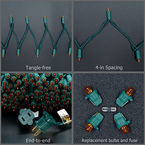YULETIME Orange Wide Angle LED Christmas Lights with Green Wire, 66 Ft 200 Count UL Certified Commercial Grade 5mm Halloween String Light Set (Orange)
