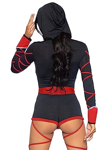 Leg Avenue Women's Standard 3 Pc Dragon Ninja Costume with Romper, Waist Sash, Face Mask, Black/Red, Large