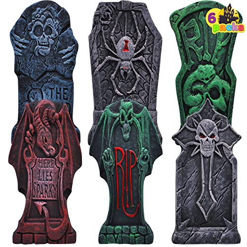 JOYIN 17” Halloween Foam Graveyard Tombstone (6 Pack), Headstone and Bonus Metal Stakes for Halloween Yard Decorations