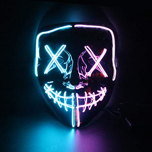longpo Halloween Purge Mask for Adults Led Light Up Scary Mask Cosplay Costume for Halloween Party
