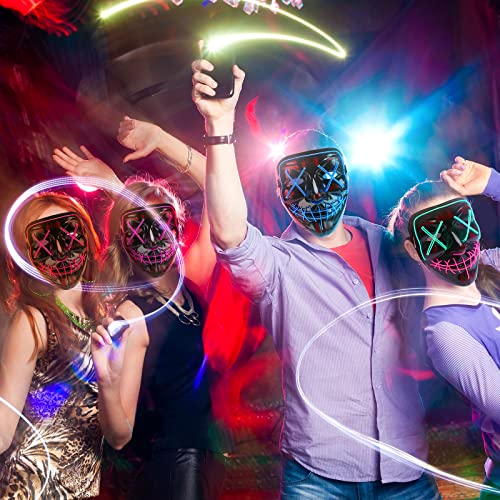 Moonideal Halloween Mask Led Light Up Voice-Activated Mask Halloween Costumes Purge Mask for Nightclubs, Carnivals,Halloween Masquerade Parties,Cosplay Pink