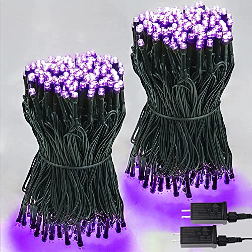 2-Pack 66FT 200 LED Purple Halloween Lights for Indoor/Outdoor, Extendable Halloween Tree Lights with Memory Function & Timer, 8 Lighting Modes Plug in Halloween String Lights for Garden Patio(Purple)