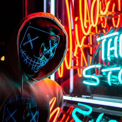 Onsucum Halloween Mask Light Up, Hacker Purge Mask, Scary LED Mask for Cosplay Costumes Festival Carnival Party Gifts Kids Men Women