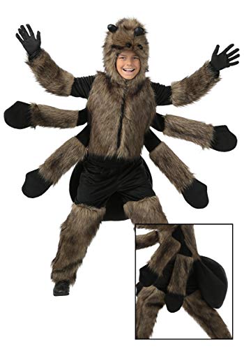 Kids Brown Furry Spider Costume Boys, Scary Eight Legs Arachnid Giant Tarantula Childrens Halloween Medium (8-10)