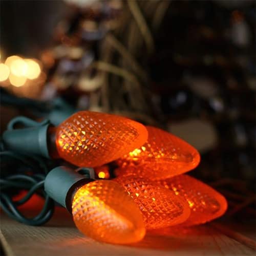 EEW Connectable Orange C9 Christmas Lights Decorations, Waterproof 50 LED String Lights Indoor/Outdoor, Christmas Lights for Trees Thanksgiving Day Fall Décor