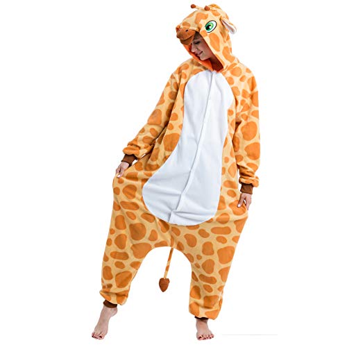 Spooktacular Creations Unisex Adult Giraffe Onesie Pajama Plush Giraffe Costume with Hat and Tail for Dress Up Party Role Playing Themed Parties Halloween Costume (Medium)