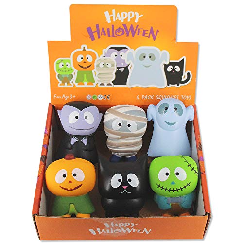 Holiday Squishy Toys Party Favors: Pumpkin, Zombie, Black Cat, Mummy, Vampire Halloween Treat Bag Classroom Prizes for Kids,, Stress Reliever