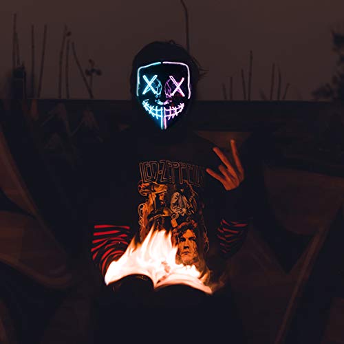 longpo Halloween Purge Mask for Adults Led Light Up Scary Mask Cosplay Costume for Halloween Party