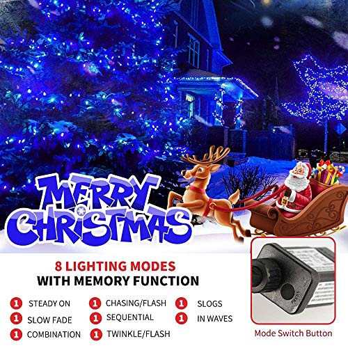 Christmas String Lights 220 LED Blue 25M 82Ft, 8 Modes Twinkle Lights Indoor Outdoor Decoration Plug-in Waterproof End to End Expandable Decoration Fairy Light for Patio Wall Party Wedding Pub