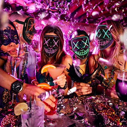 Moonideal Halloween Mask Led Light Up Voice-Activated Mask Halloween Costumes Purge Mask for Nightclubs, Carnivals,Halloween Masquerade Parties,Cosplay Pink