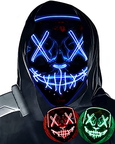 KA LEGEND Purge Mask Light up,Halloween Mask LED Light up Masks Scary mask for Festival Cosplay Halloween Costume Masquerade Parties,Carnival,Blue