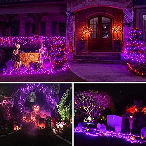 2-Pack 66FT 200 LED Purple Halloween Lights for Indoor/Outdoor, Extendable Halloween Tree Lights with Memory Function & Timer, 8 Lighting Modes Plug in Halloween String Lights for Garden Patio(Purple)