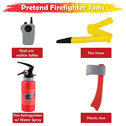 iPlay, iLearn Kids Firefighter Costume, Toddler Fireman Dress up, Fire Pretend Chief Outfit, Halloween Role Play Career Suit W/Walkie Talkie Hose, Party Birthday Gift for 3 4 5 6 7 Year Old Boy Girl