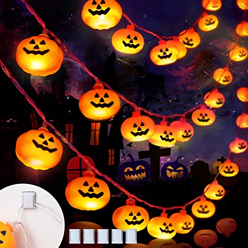 Varmax Halloween Lights String 40 LED Pumpkin Lights with 8 Lighting Modes for Outdoor Holiday Decorations