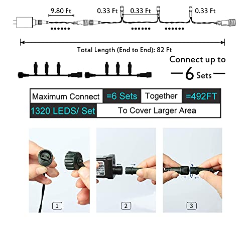 Christmas String Lights 220 LED Blue 25M 82Ft, 8 Modes Twinkle Lights Indoor Outdoor Decoration Plug-in Waterproof End to End Expandable Decoration Fairy Light for Patio Wall Party Wedding Pub