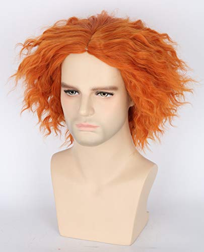 Topcosplay Halloween Costumes Wig for Women Men Shaggy Afro Short Curly Cosplay Wigs Orange Ginger Wig